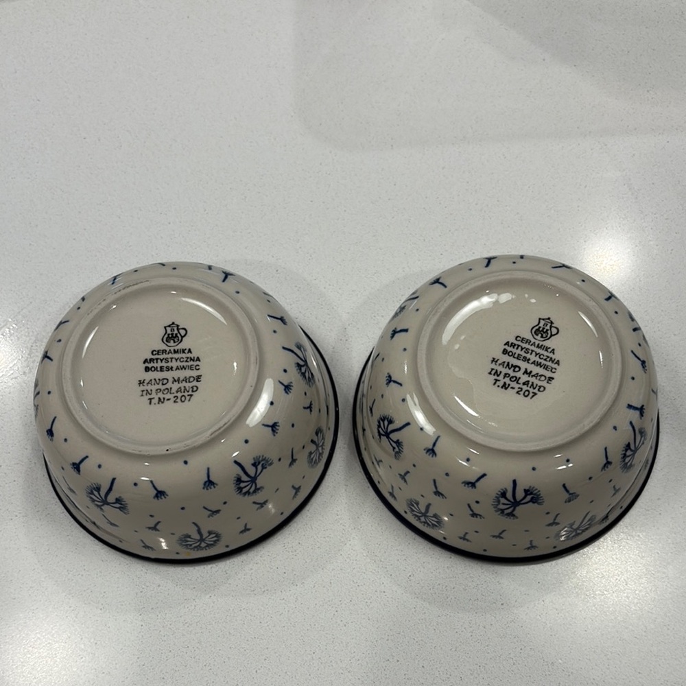 Set of Two Polish Pottery Dandelion Print Bowls 207 - Picture 3 of 6